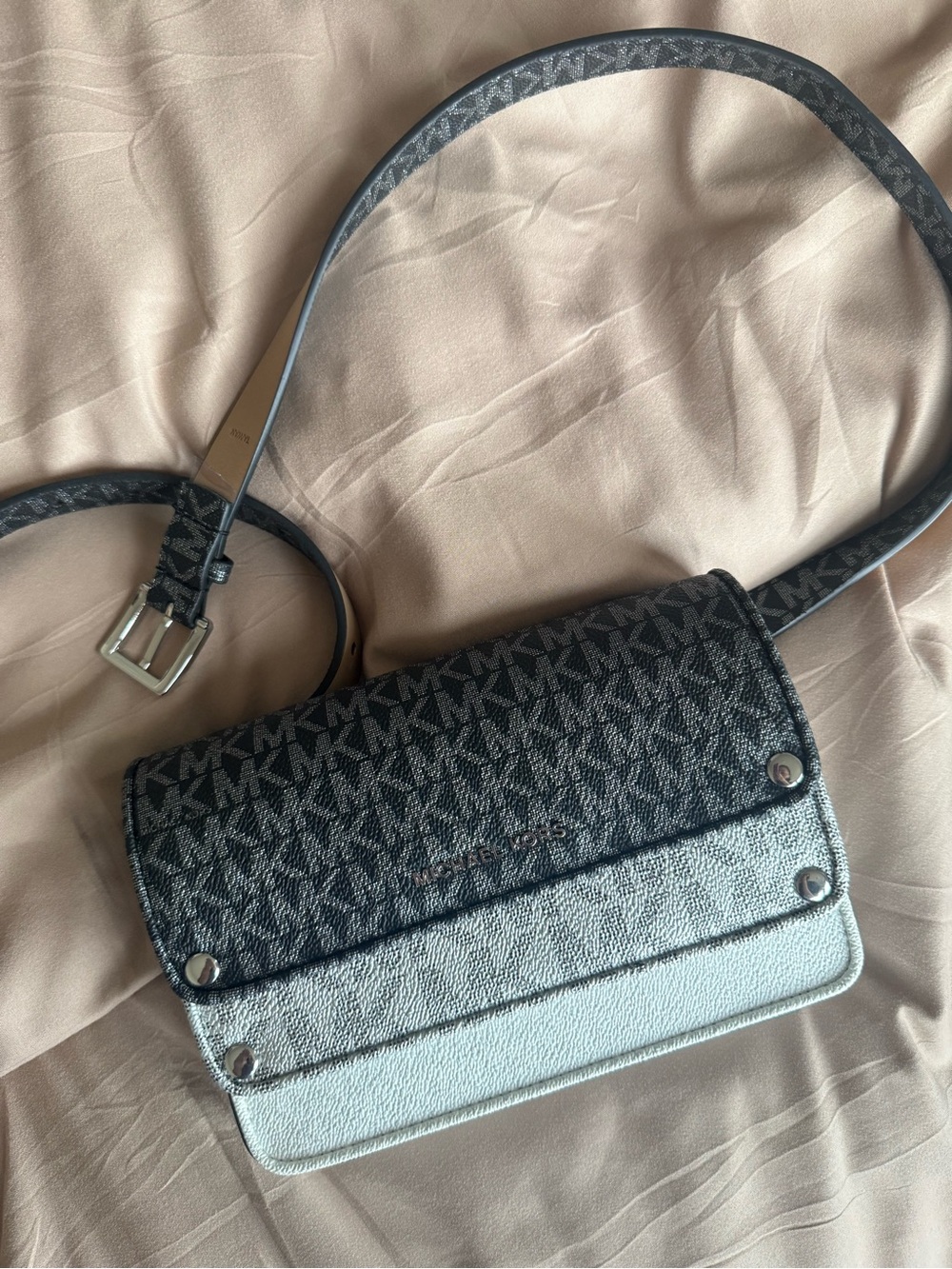 Michael Kors Black and Gray Signature Crossbody Belt Bag